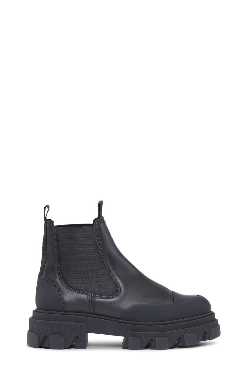 Cleated Low Chelsea Boot, Leather, in colour Black - 1 - GANNI