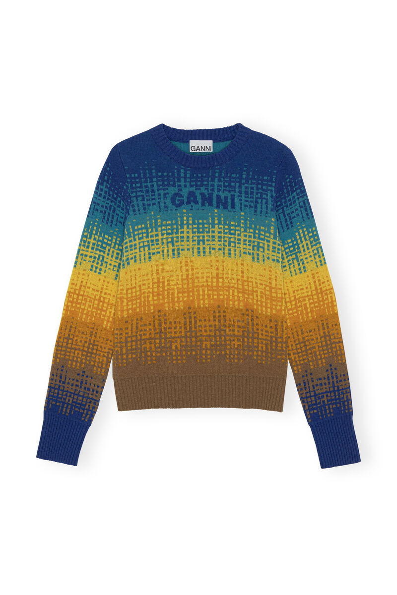 Graphic Wool Pullover, Recycled Polyamide, in colour Cloisonne - 1 - GANNI