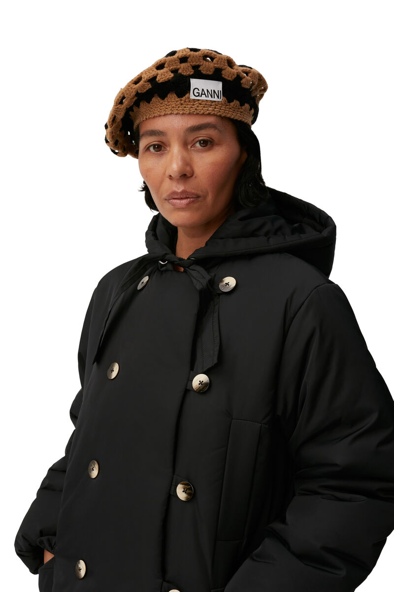 Crochet Wool Beret , Polyamide, in colour Petrified Oak - 2 - GANNI