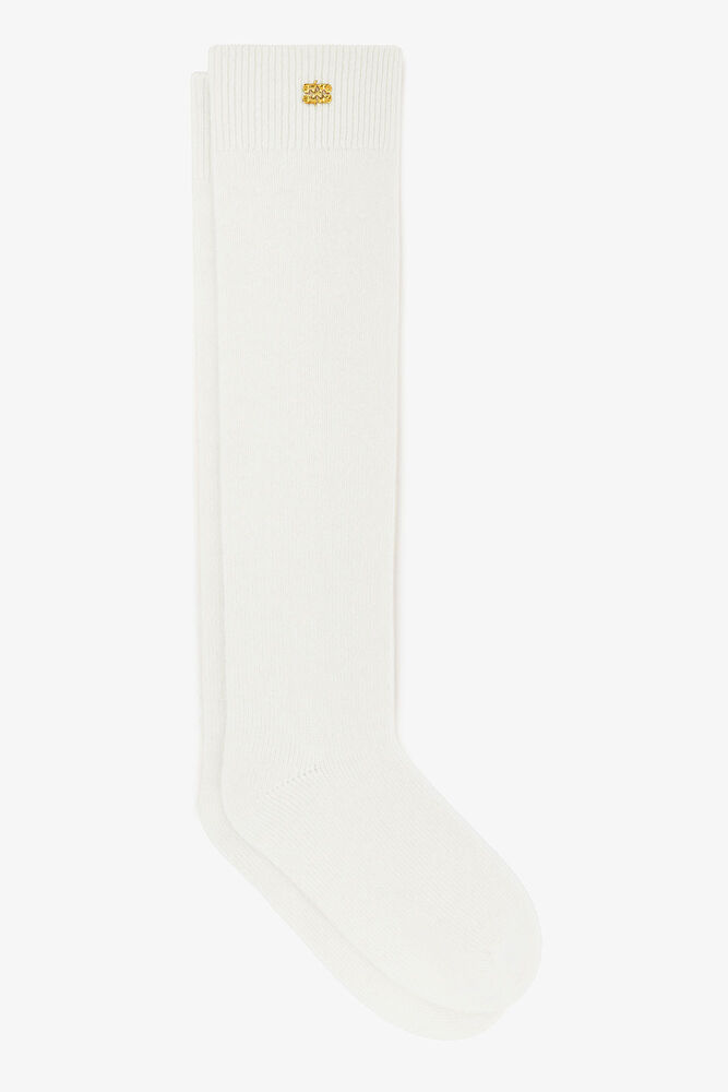 Ivory Wool Mix Socks, Egret