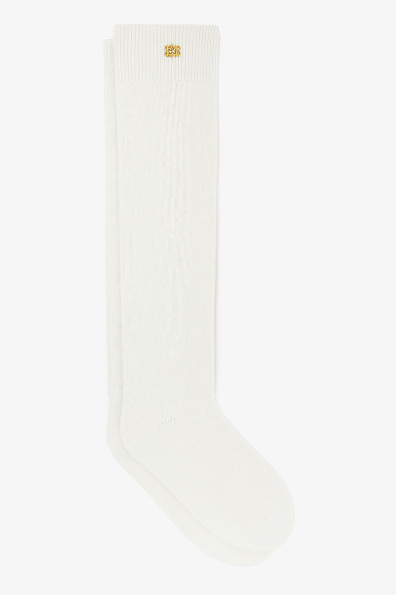 Ivory Wool Mix Socks, Wool, in colour Egret - 1 - GANNI
