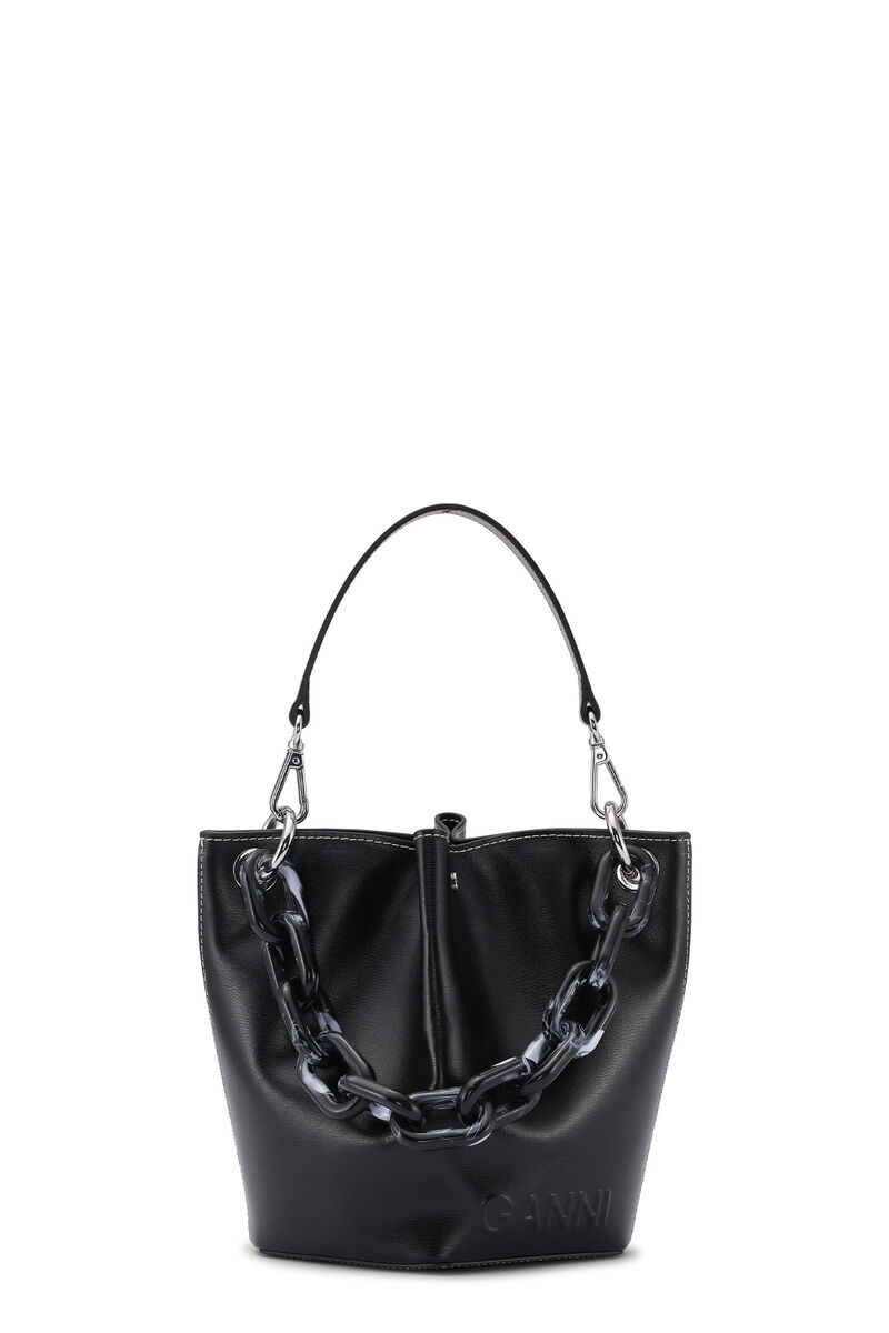 Diamond Bucket Bag, Leather, in colour Black - 1 - GANNI