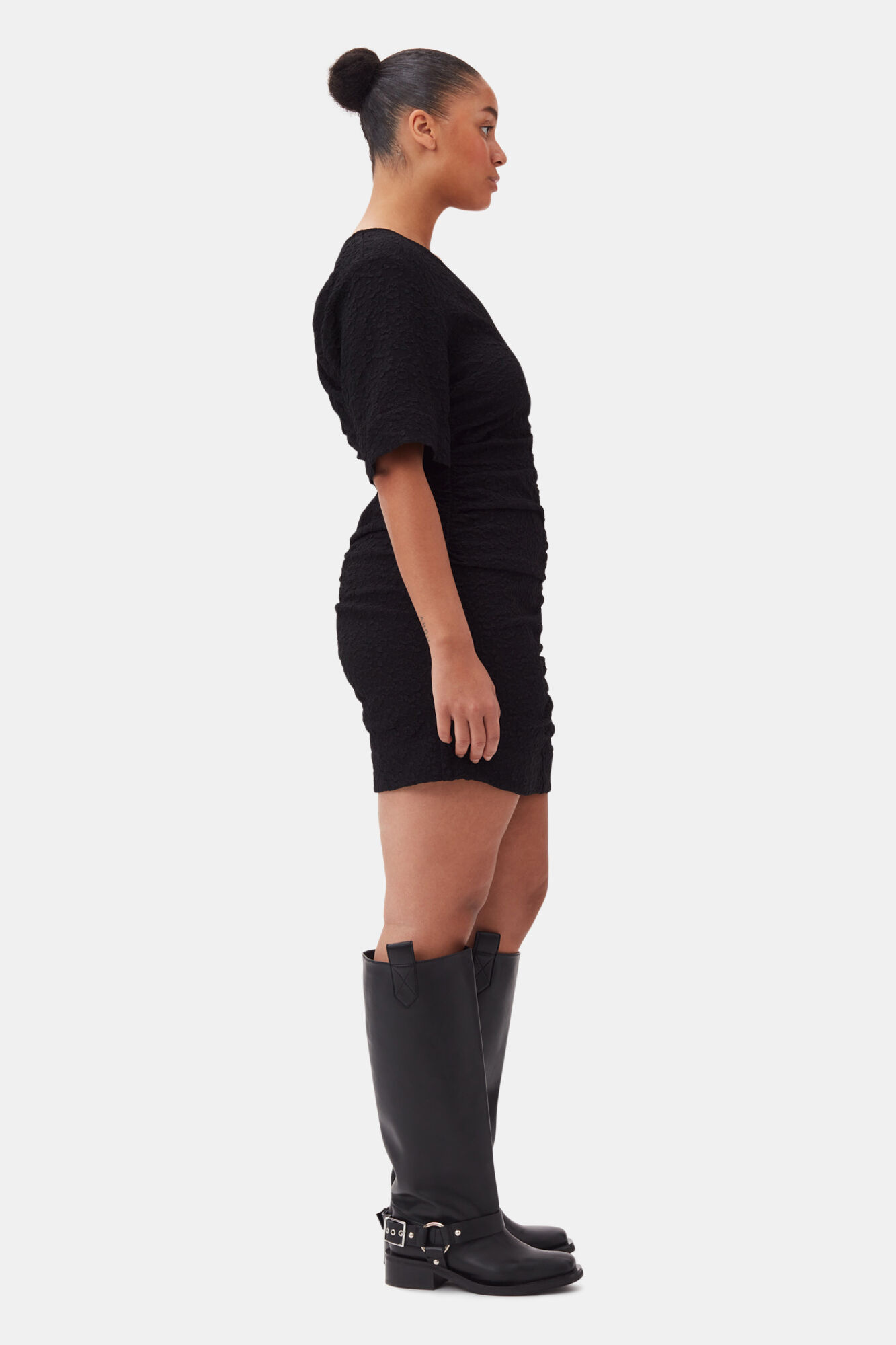 Black Textured Suiting Mini Dress, Polyester, in colour Black - 7 - GANNI