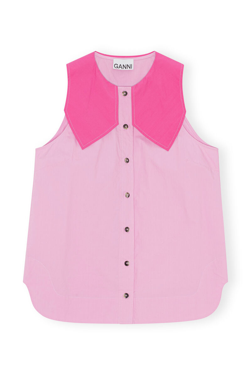 Poplin Shirt, Cotton, in colour Phlox Pink - 1 - GANNI