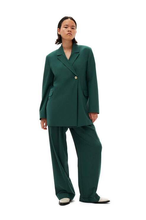 Ganni Long Sleeve Drapey Melange Blazer In Trekking Green
