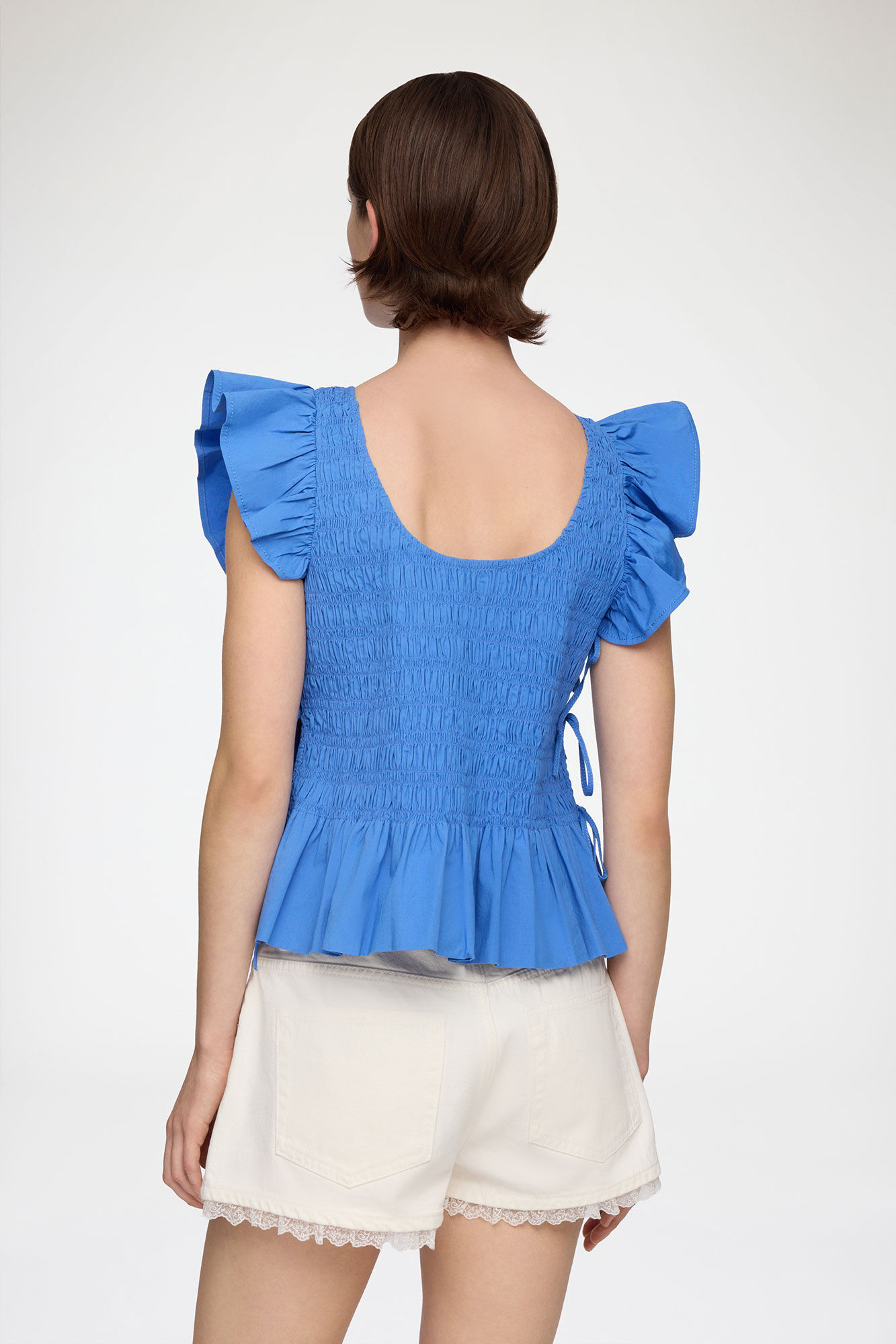Top in Smocked Cotton, Organic Cotton, in colour Marina - 1 - GANNI