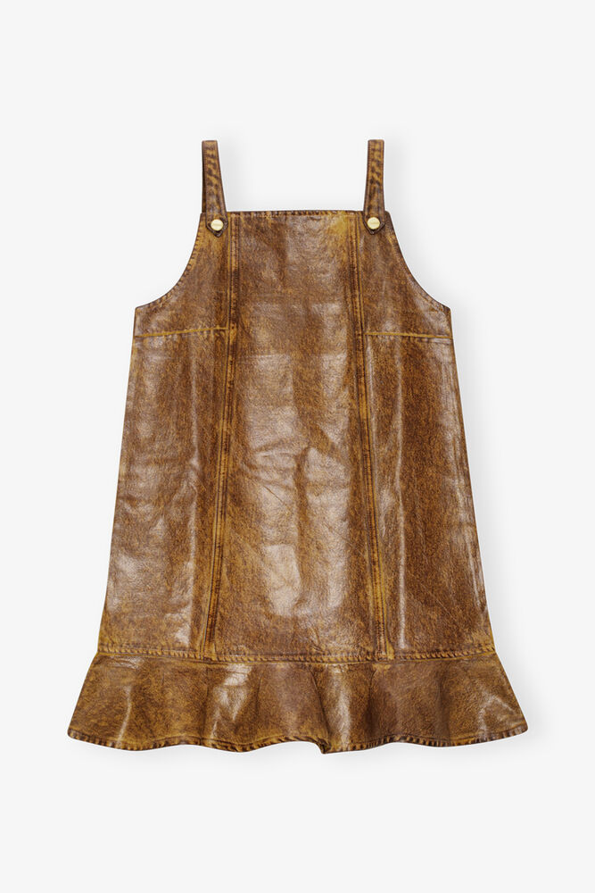 Brown Foil Denim Mini Dress, Cognac