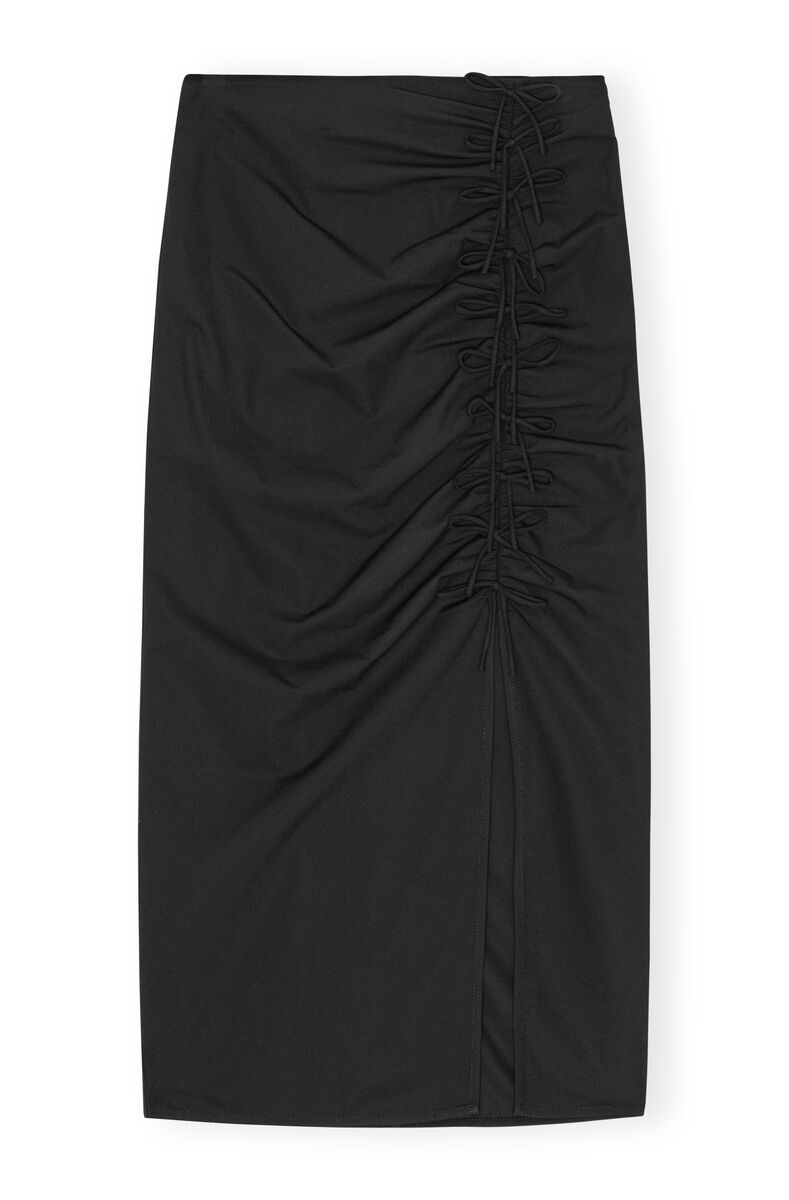 Black Drapey Melange Midi Skirt, Elastane, in colour Black - 1 - GANNI