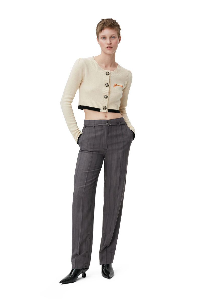 Drapey Stripe Pants, LENZING™ ECOVERO™, in colour Black Stripes - 1 - GANNI