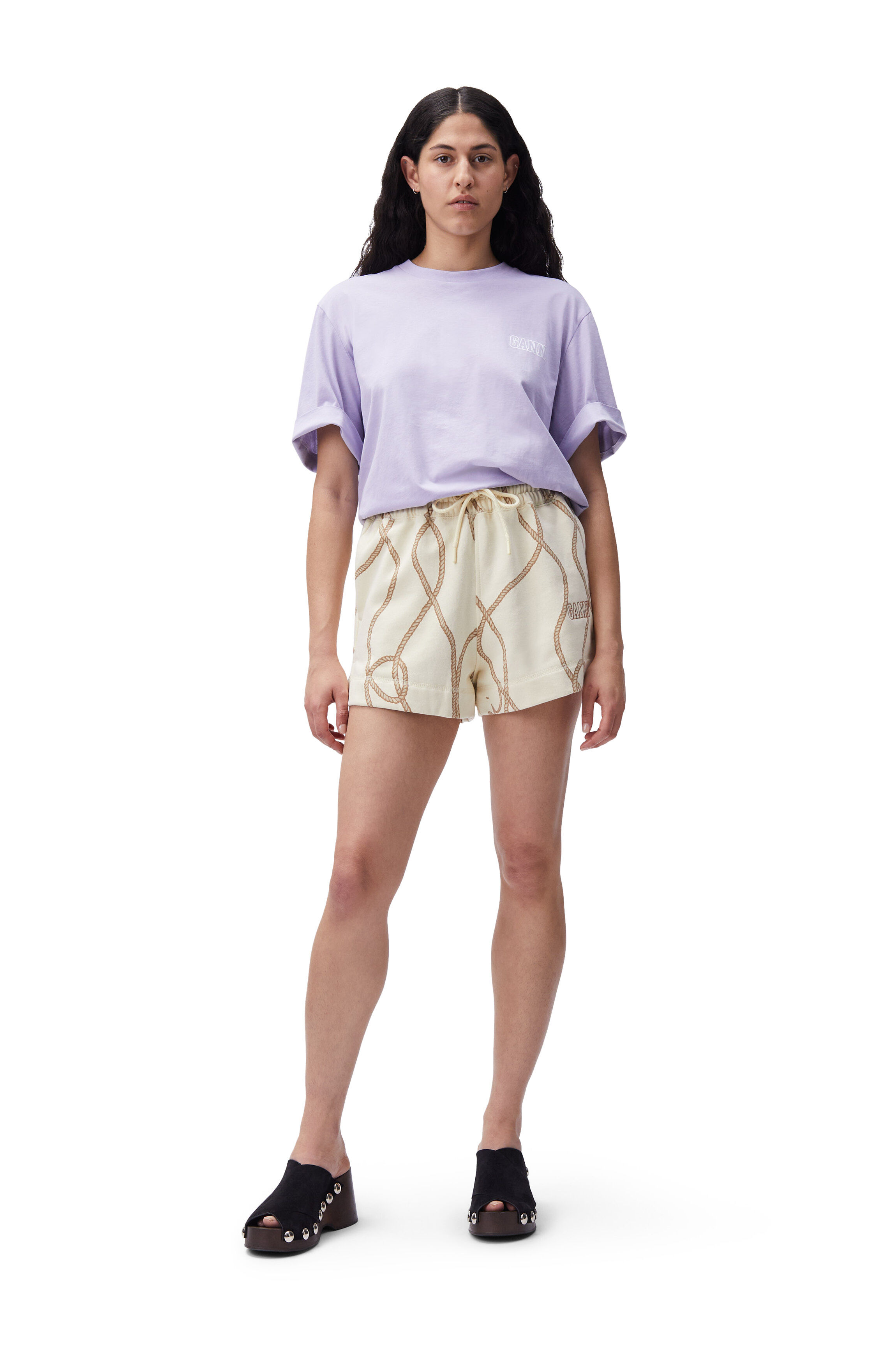 Femme Vêtements Shorts Shorts en jean et denim Blouse péplum à fleurs Coton Ganni en coloris Blanc 