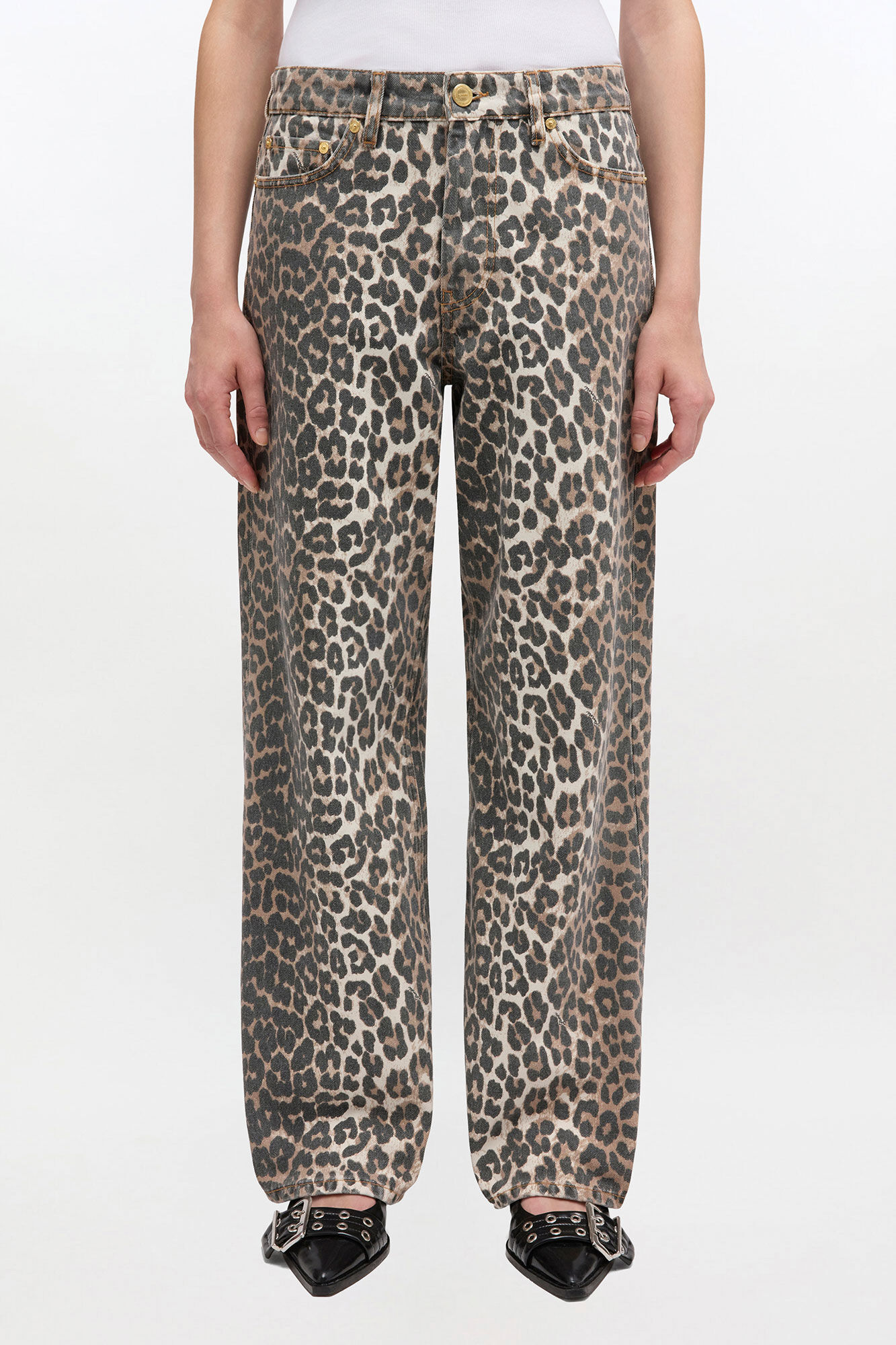 Leopard Izey Jeans, Cotton, in colour Leopard - 2 - GANNI