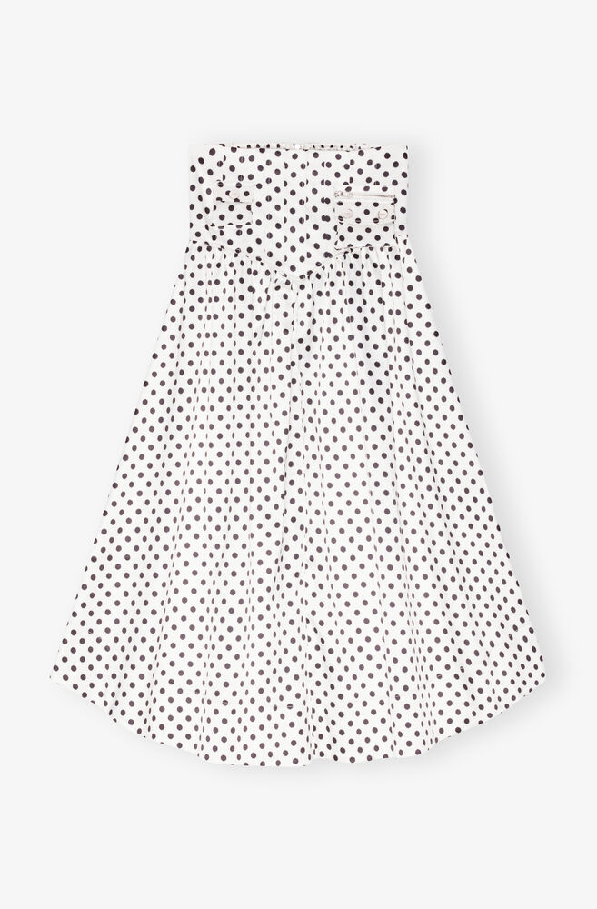 Polka-dot Double Satin Long Pocket Skirt, Egret