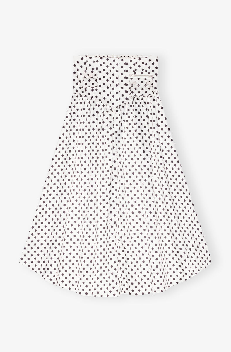 Polka-dot Double Satin Long Pocket Skirt, Recycled Polyester, in colour Egret - 1 - GANNI