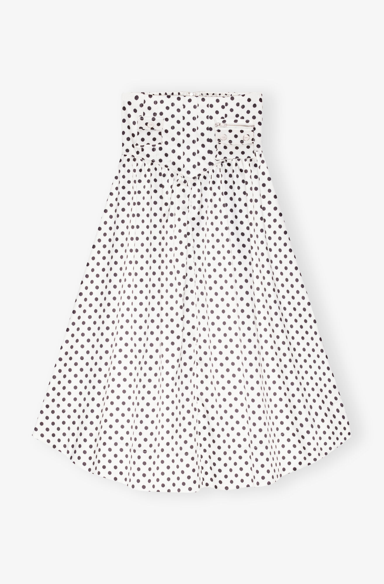 Polka-dot Double Satin Long Pocket Skirt, Recycled Polyester, in colour Egret - 1 - GANNI