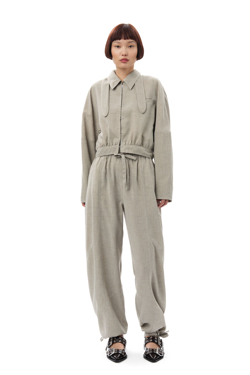 Grey Light Melange Suiting Short Jacket, Polyester, in colour Alfalfa - 2 - GANNI