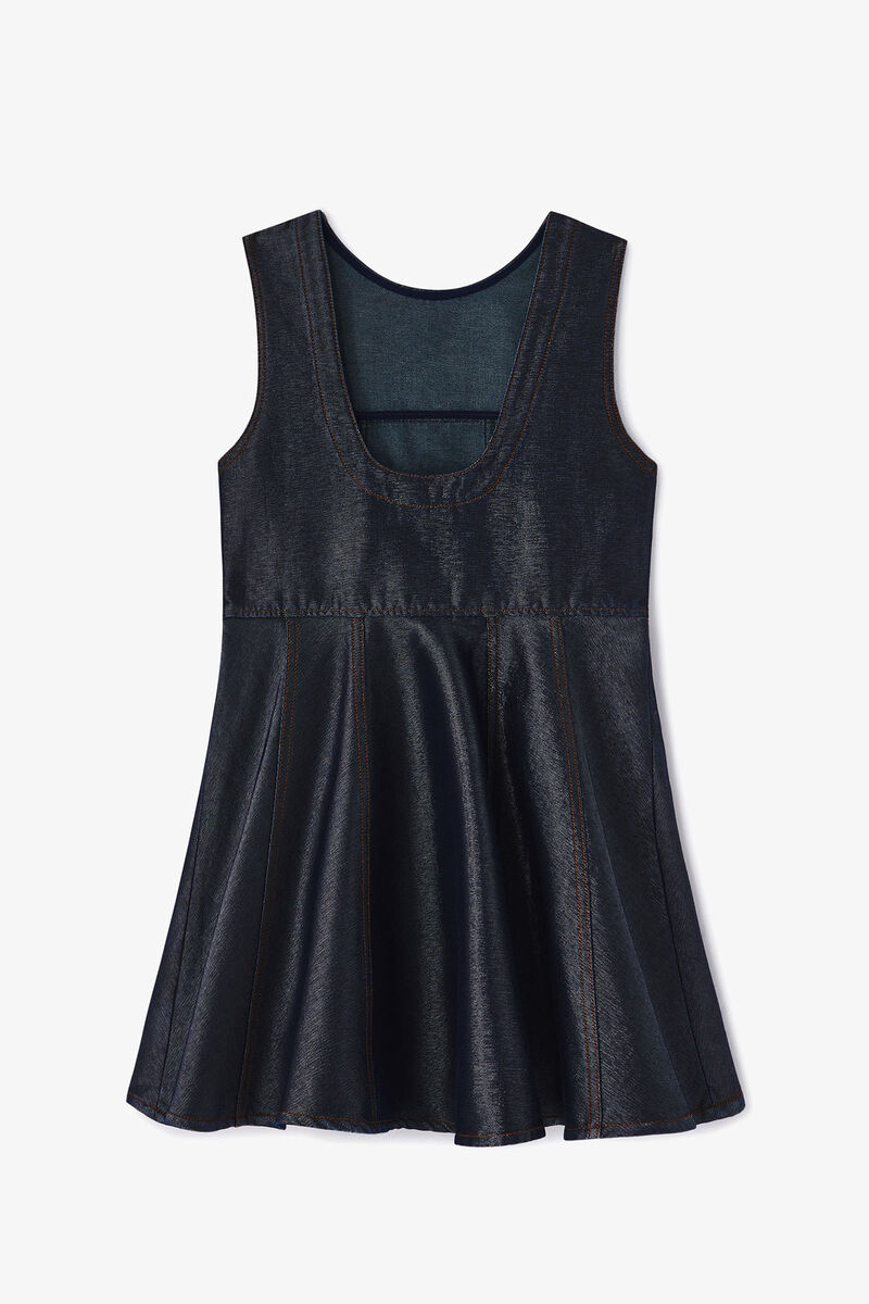 Shiny Denim Mini Dress, Organic Cotton, in colour Rinse - 2 - GANNI