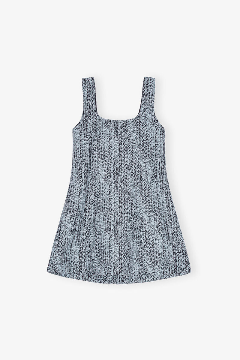 Blue Cotton Tweed Mini Dress, Organic Cotton, in colour Celestial Blue - 2 - GANNI