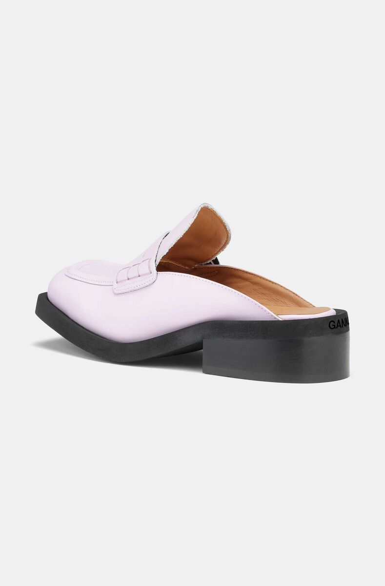Square Toe Backless Loafers, Leather, in colour Winsome Orchid - 3 - GANNI