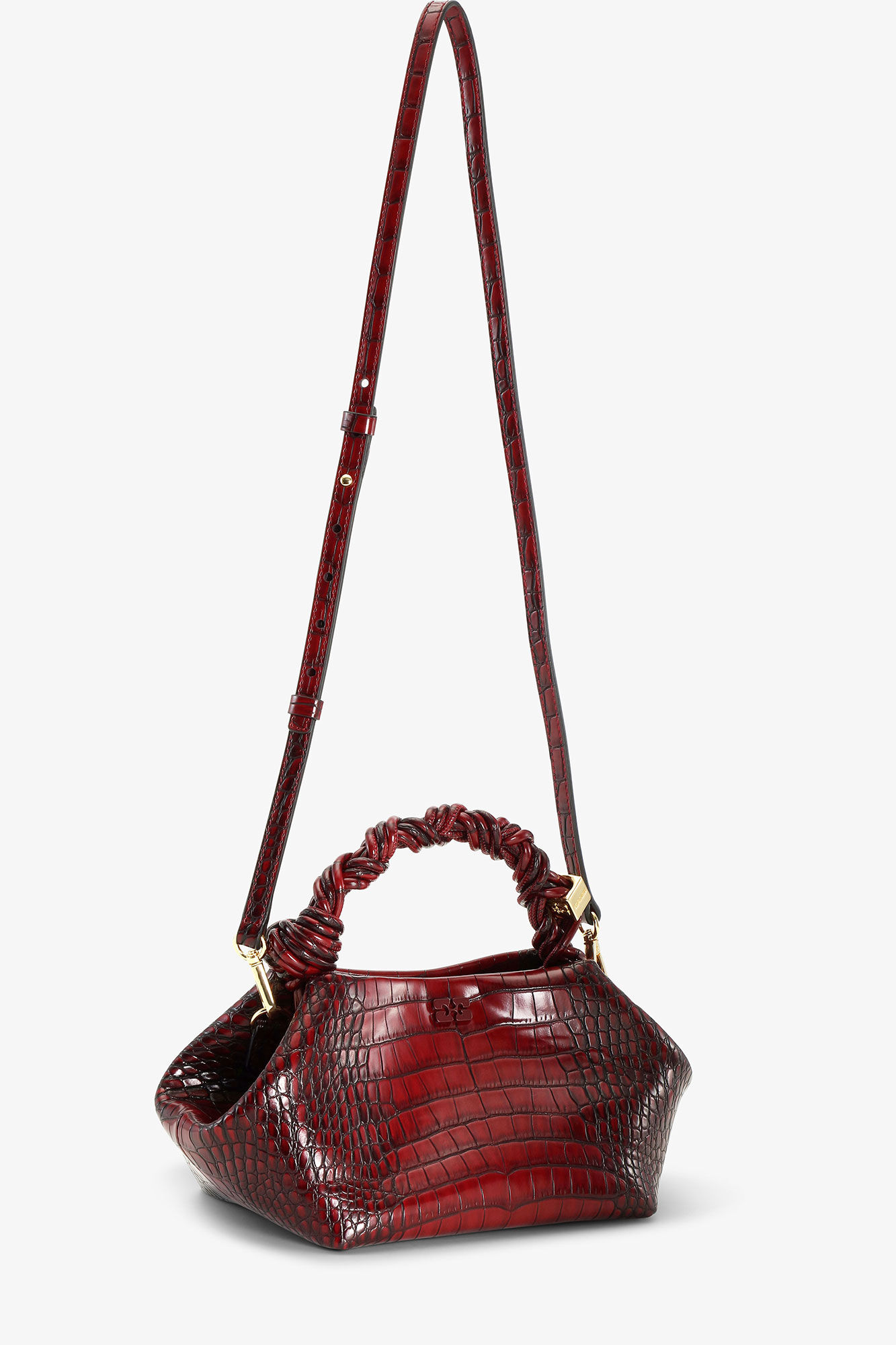 Burgundy Croco Small GANNI Bou Bag, Polyester, in colour Burgundy - 3 - GANNI