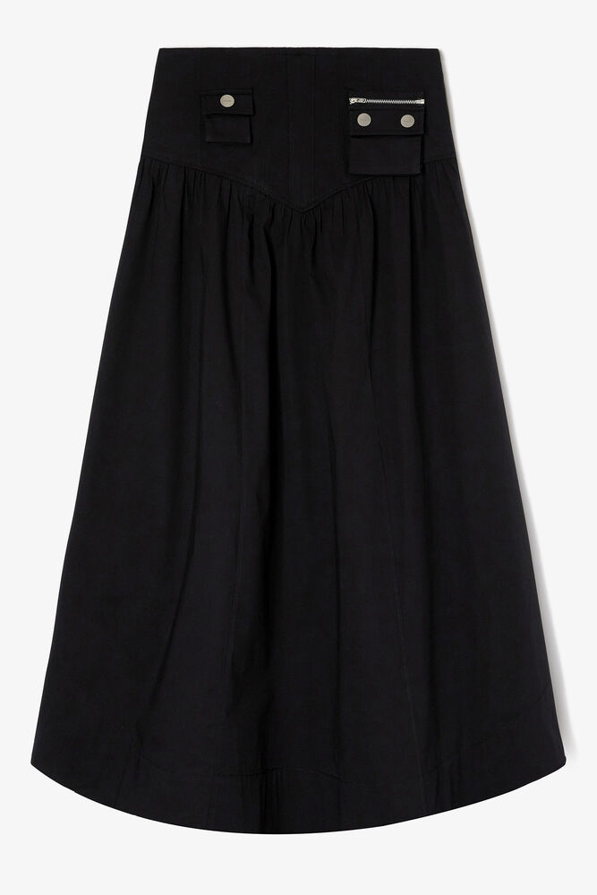 Black Long Cotton Skirt, Black