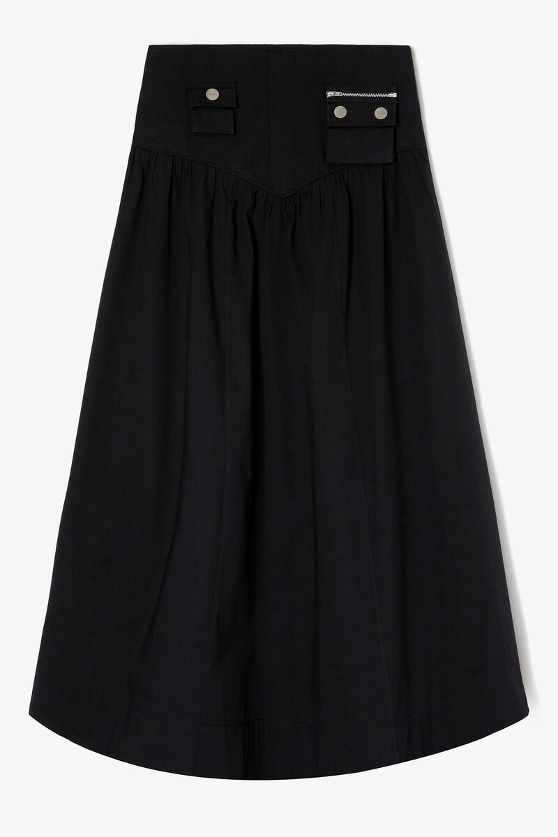 Black Long Cotton Skirt, Organic Cotton, in colour Black - 1 - GANNI