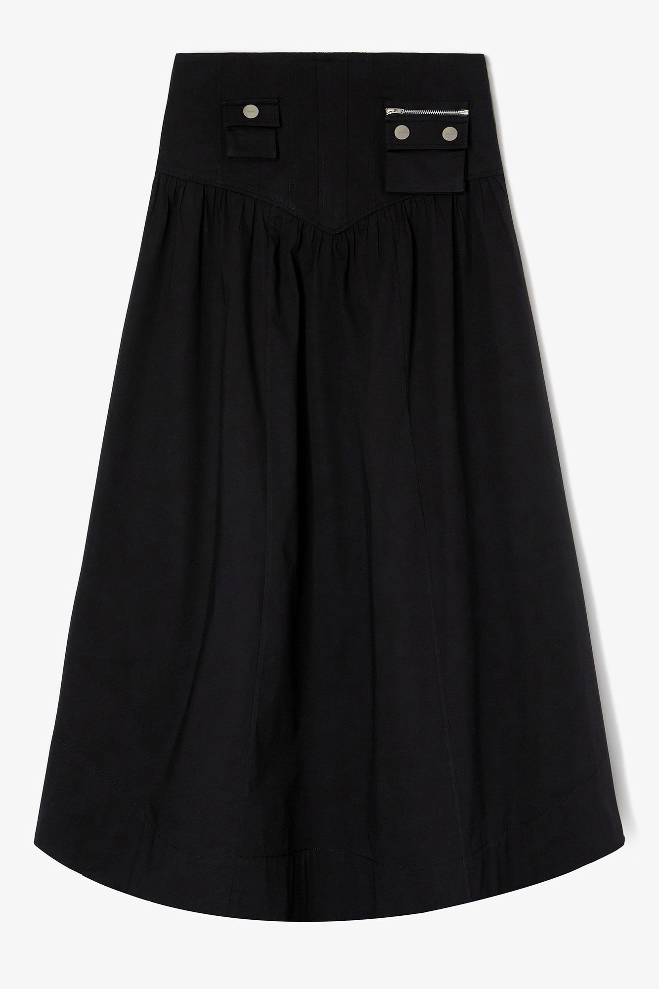 Black Long Cotton Skirt, Organic Cotton, in colour Black - 1 - GANNI