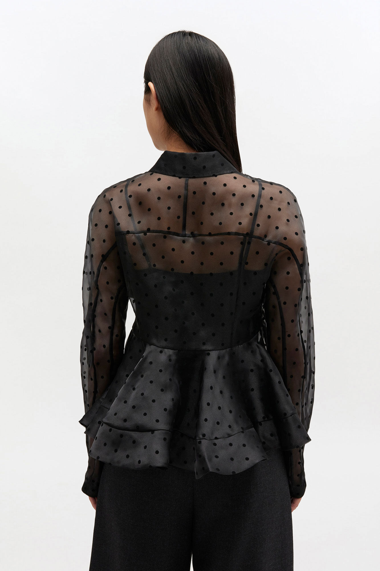 Black Organza Peplum Shirt, Recycled Polyester, in colour Black - 3 - GANNI