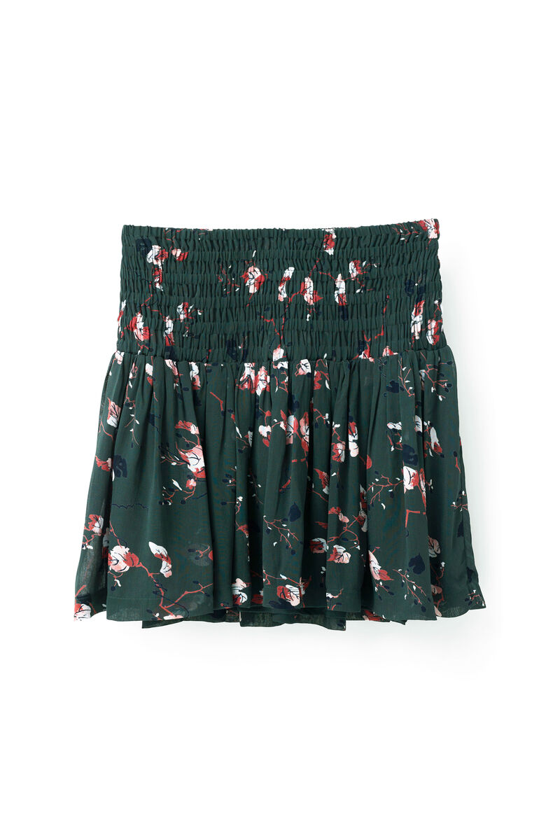 Marietta Georgette Skirt, in colour Pine Grove Leaves - 1 - GANNI