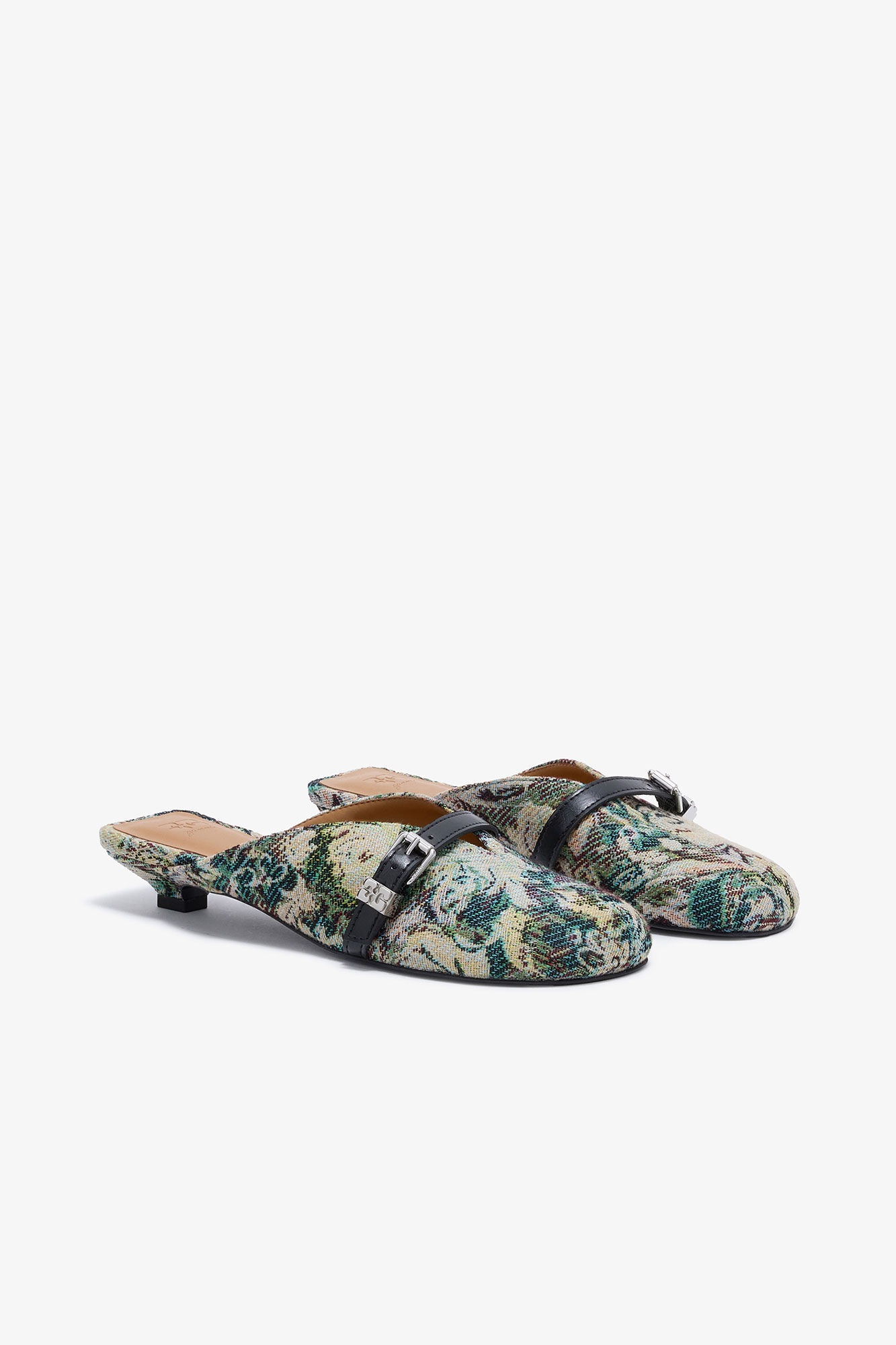Sue Kitten Heel Mules in Tapestry, Acryl, in colour Jadeite - 2 - GANNI