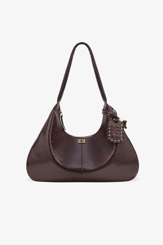 Braune Croco XXL Hobo-Tasche, Chocolate Fondant