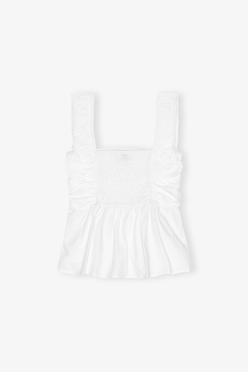 Bright White White Cotton Poplin Smock Strap Top | GANNI US