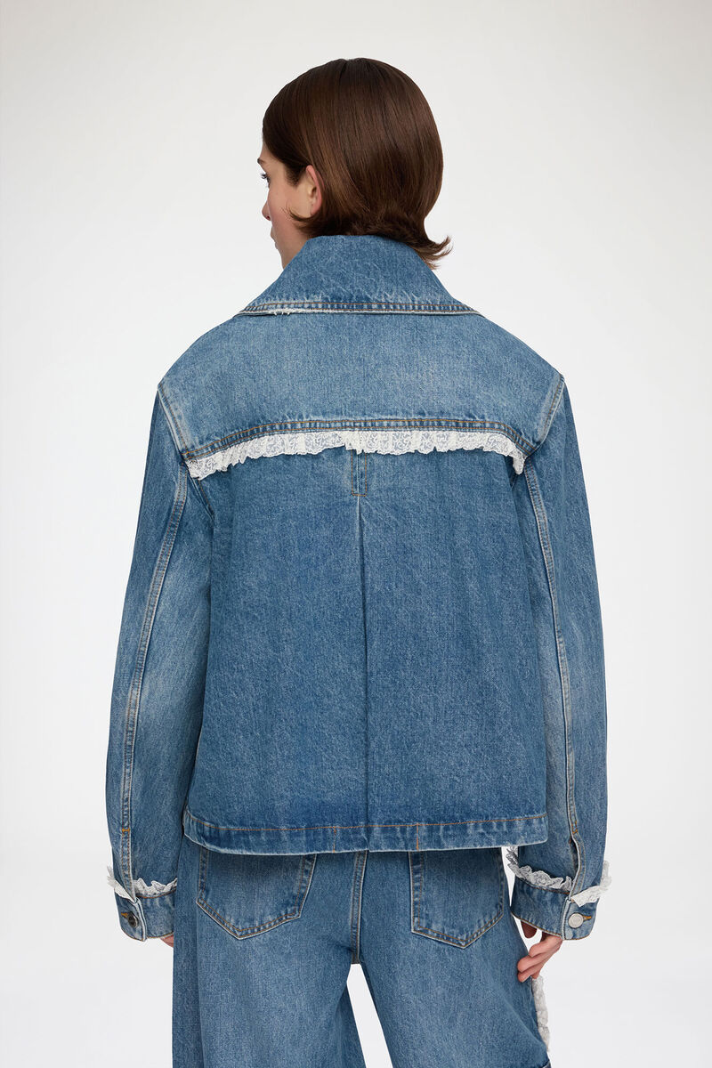 Jacket in Rigid Denim, Organic Cotton, in colour Dark Blue Vintage - 3 - GANNI