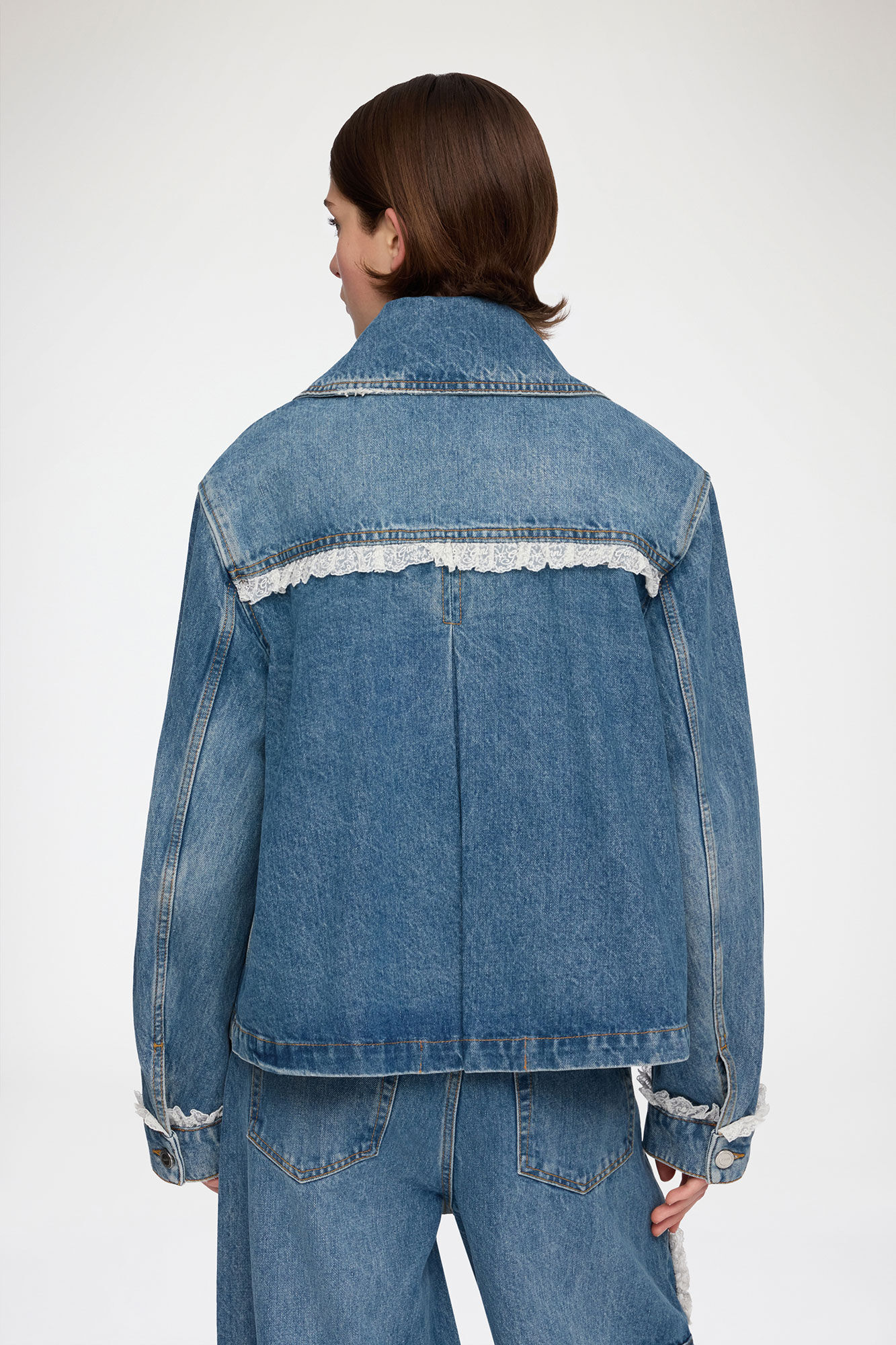 Jacket in Rigid Denim, Organic Cotton, in colour Dark Blue Vintage - 3 - GANNI