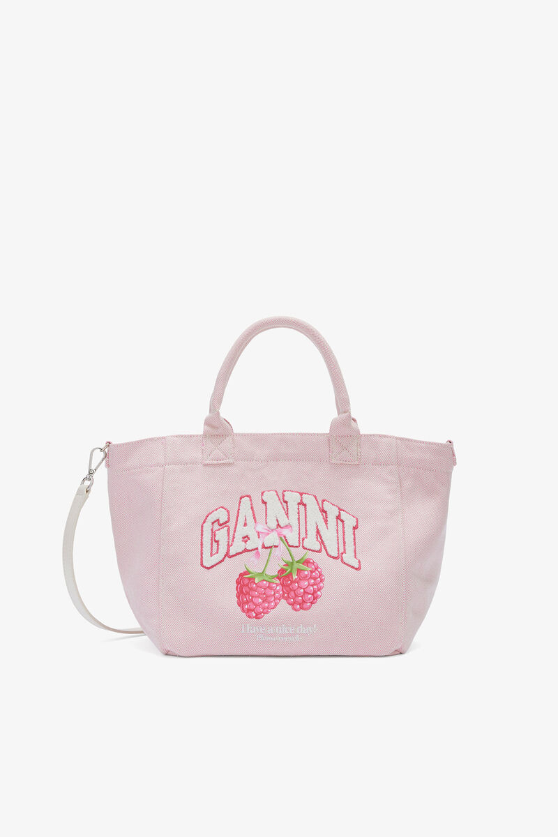 Small Tote Bag in Pink, Recycled Polyester, in colour Egret - 1 - GANNI