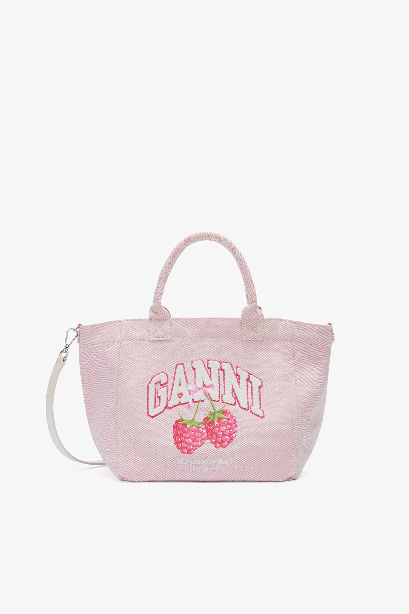 Small Tote Bag in Pink, Recycled Polyester, in colour Egret - 1 - GANNI