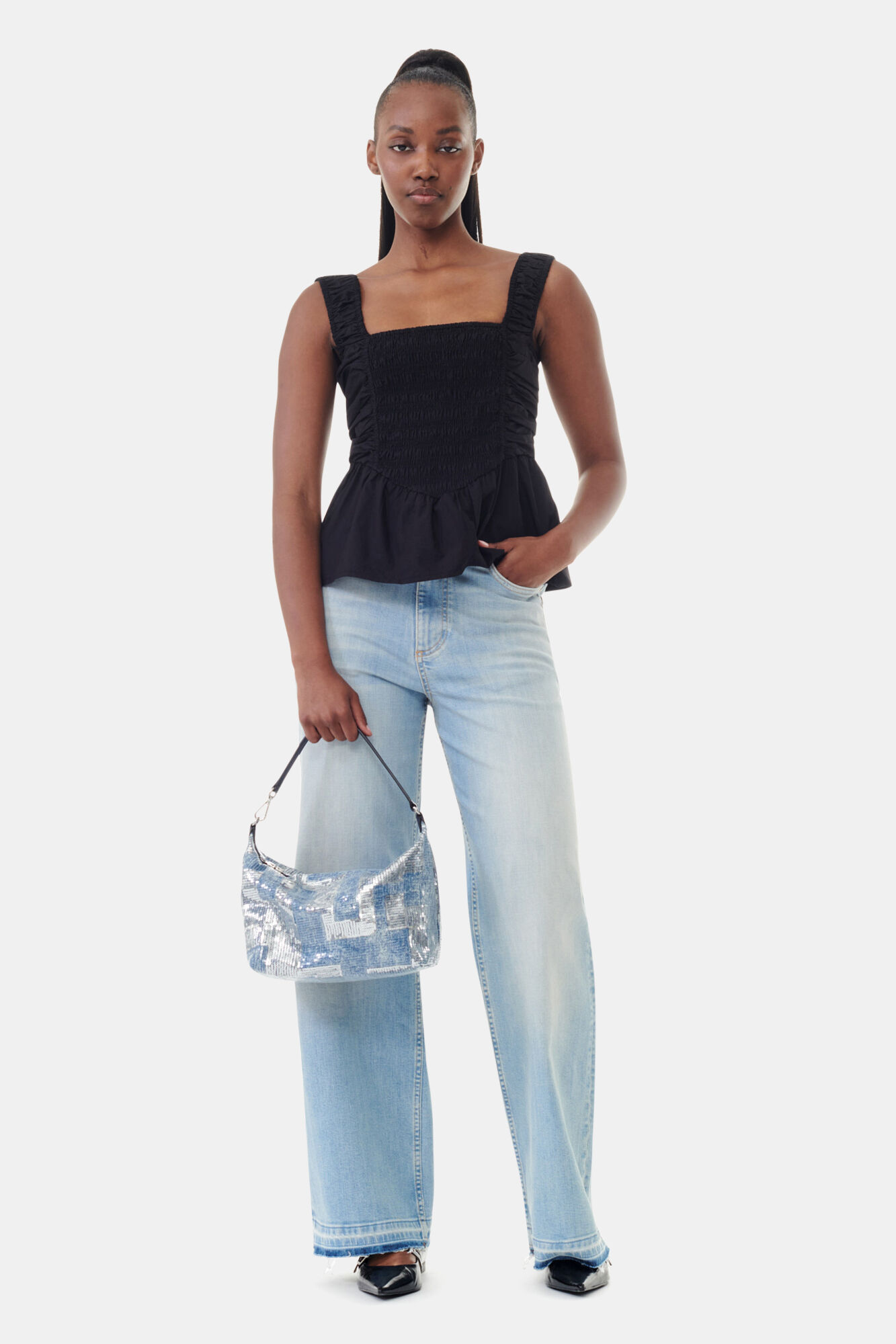 Sequin Medium Butterfly Pouch Satin Bag | GANNI KR 가니