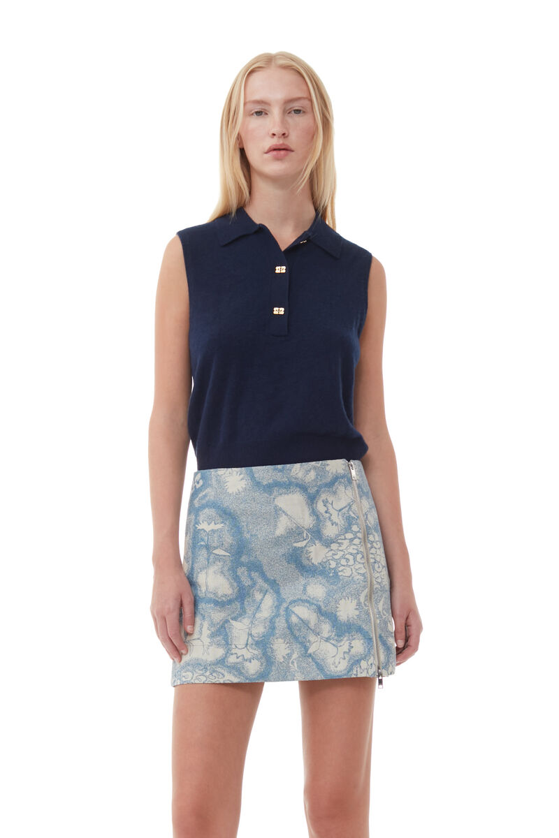 Brocade Mini Skirt, Organic Cotton, in colour Silver Lake Blue - 4 - GANNI