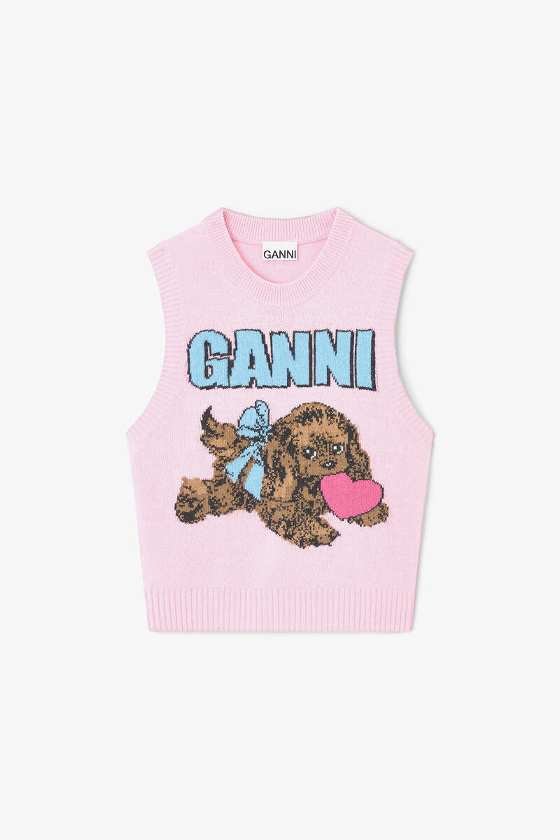 Pink Puppy Wool Vest, Wool, in colour Chalk Pink - 1 - GANNI