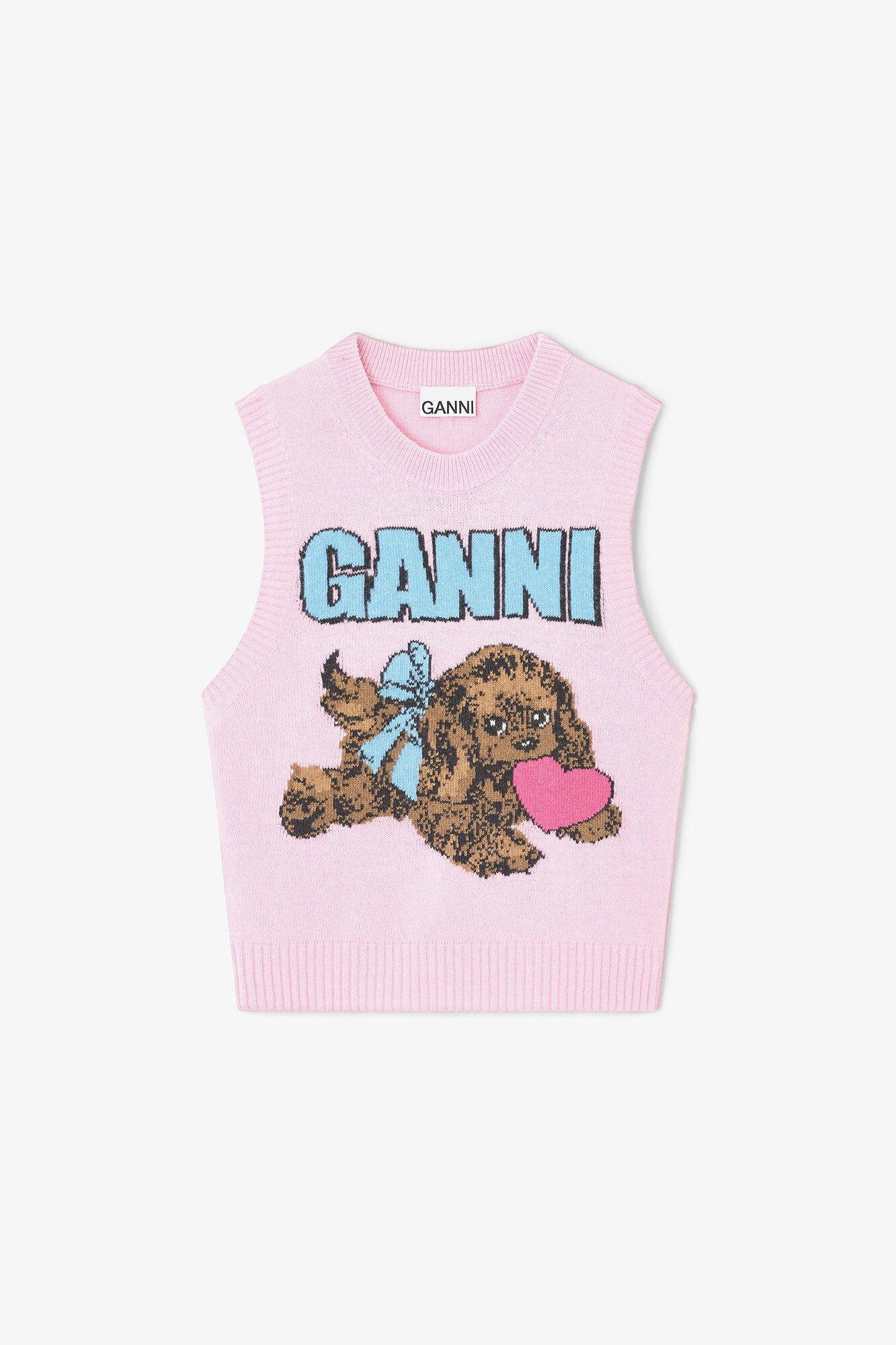 Pink Puppy Wool Vest, Wool, in colour Chalk Pink - 1 - GANNI