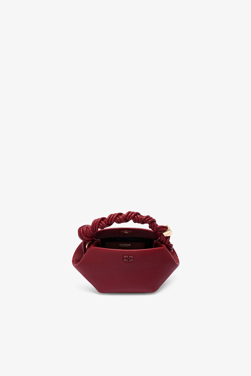 Burgundy Grained Mini Bou Bag, Recycled Polyester, in colour Red Dahlia - 3 - GANNI