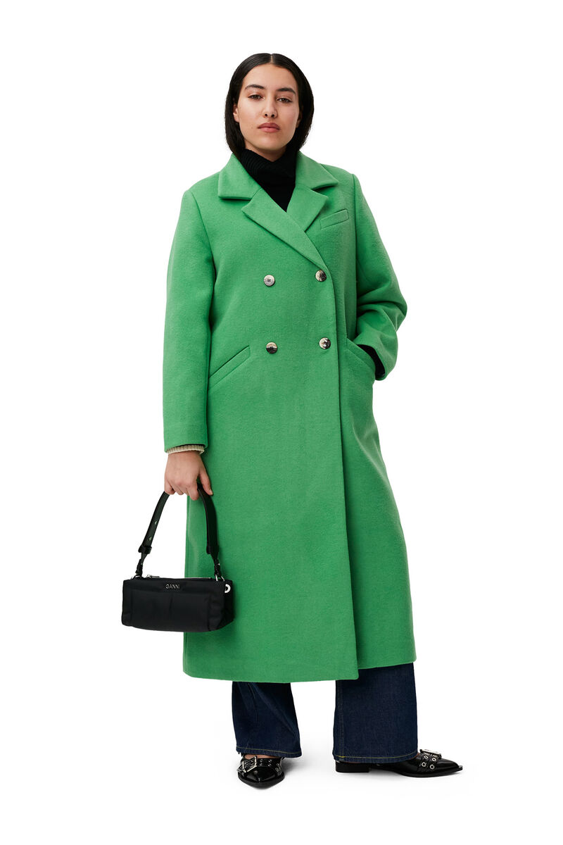 Wool Coat, Polyester, in colour Kelly Green - 1 - GANNI