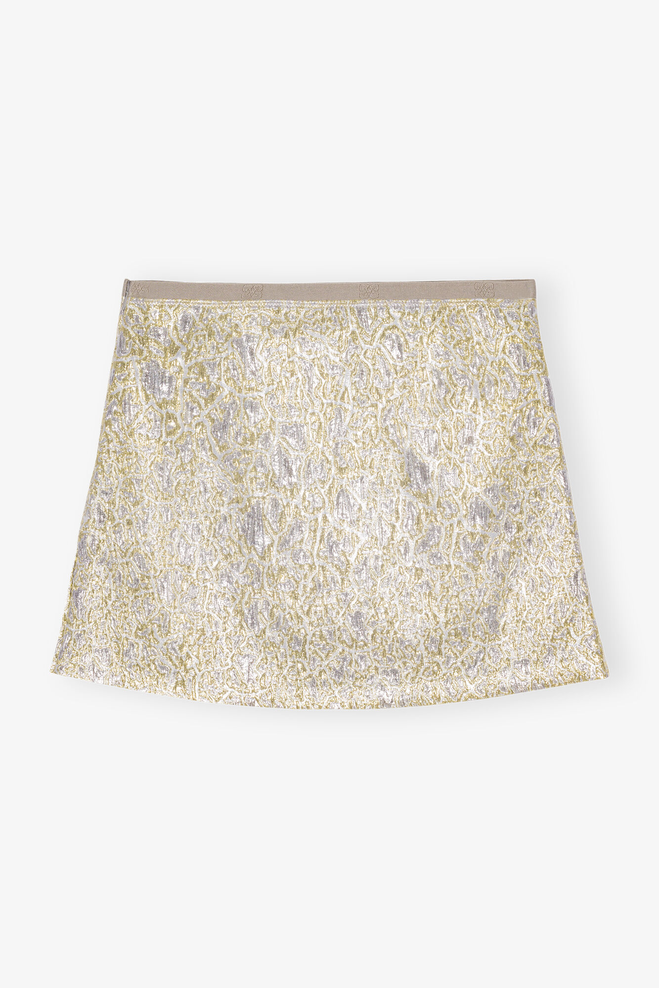 Gold and Silver Metallic Elasticated Mini Skirt, Polyamide, in colour Gold/Silver - 2 - GANNI