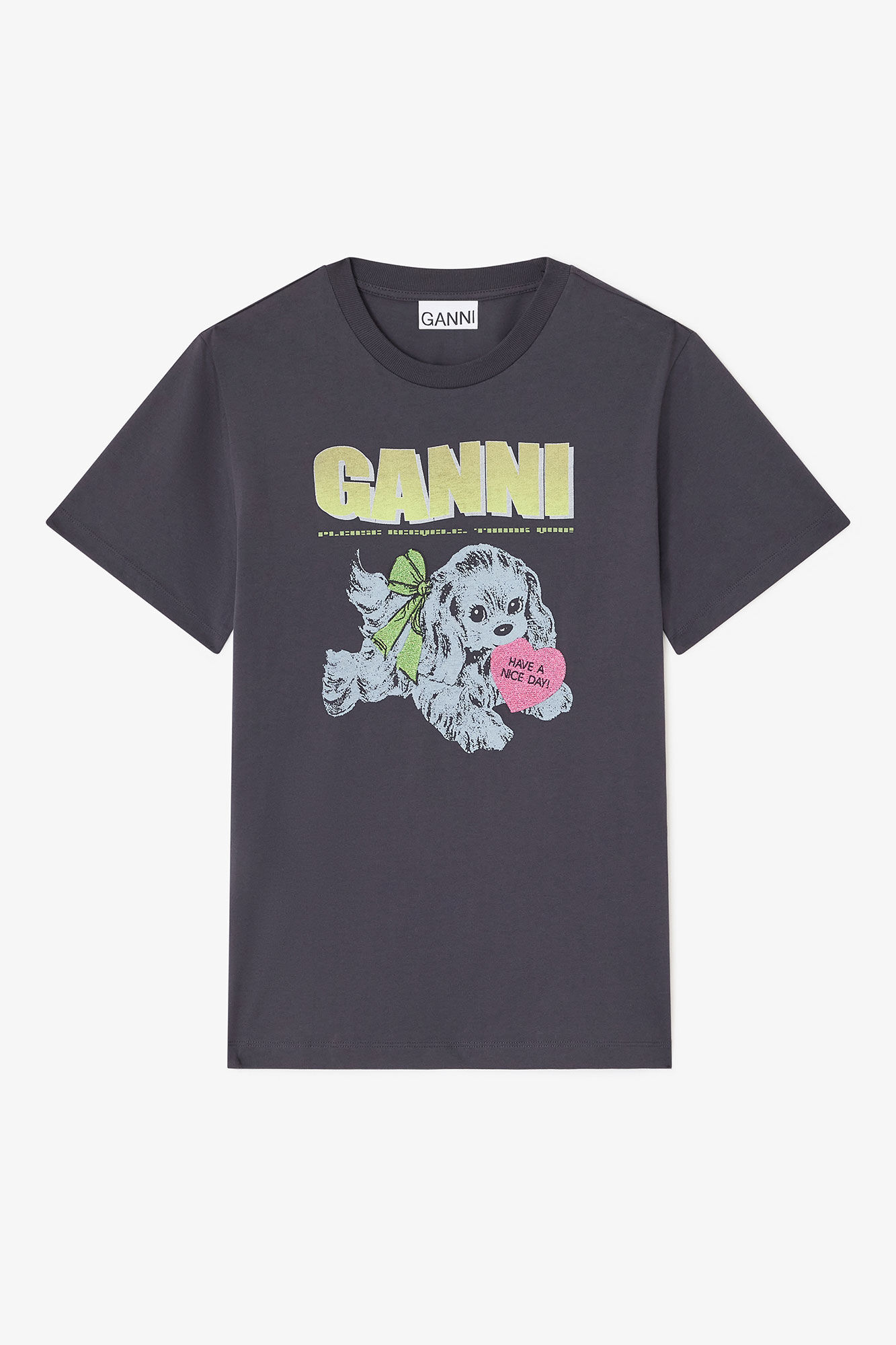 Black Puppy T-shirt, Cotton, in colour Phantom - 1 - GANNI