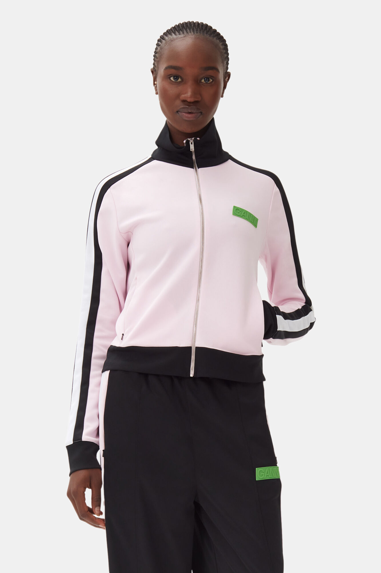 Sporty Jersey Tracksuit Jacket, Recycled Polyester, in colour Black - 1 - GANNI
