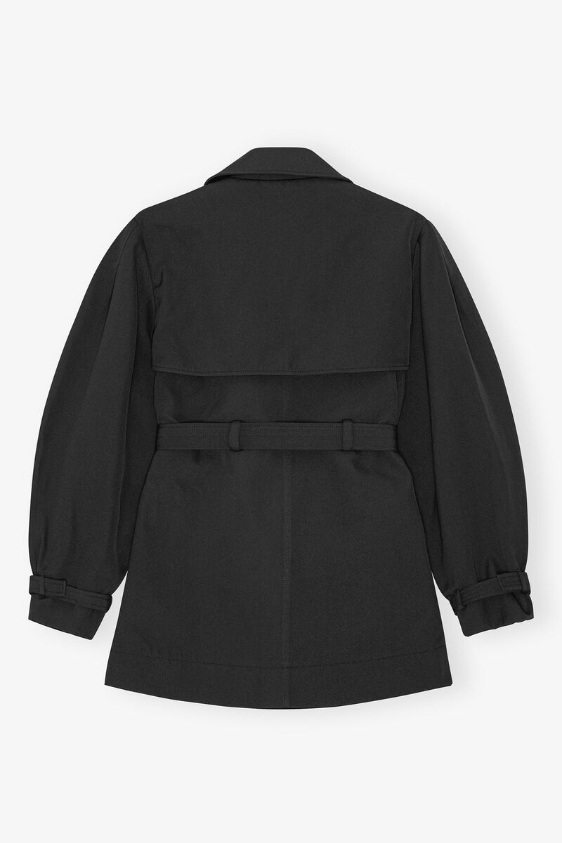 Black Heavy Twill Midi Trench Coat, Recycled Polyester, in colour Black - 2 - GANNI