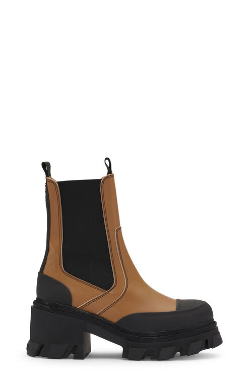 GANNI BROWN CLEATED HEELED MID CHELSEA BOOTS