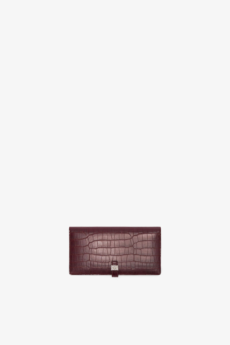 Sue Long Slim Wallet in Burgundy Croco, Recycled Leather, in colour Burgundy - 1 - GANNI