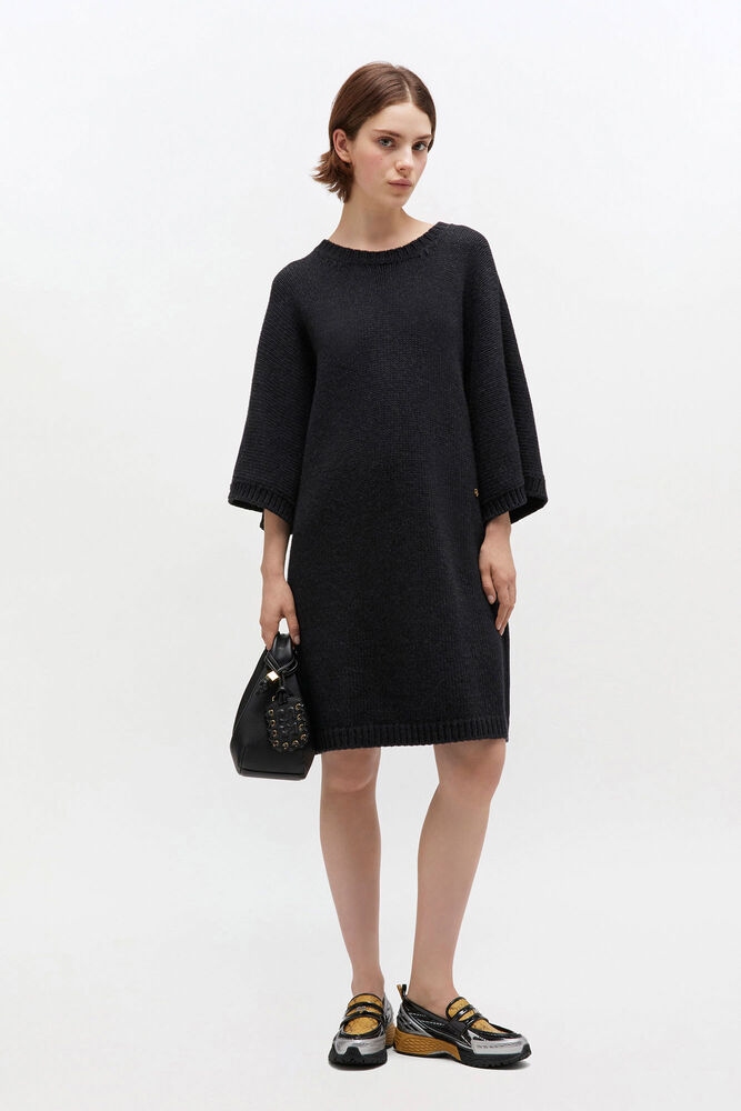Dark Grey Wool Mix Dress, Phantom