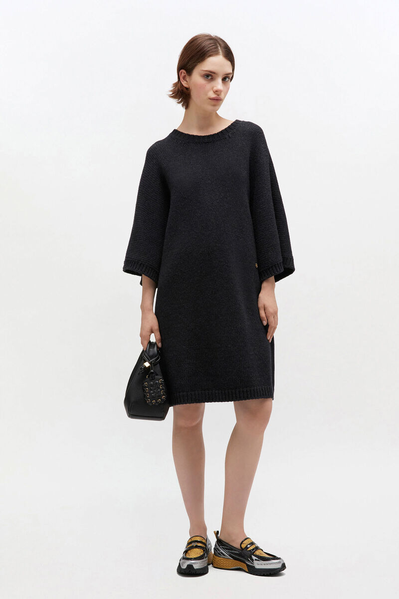 Dark Grey Wool Mix Dress, Recycled Polyamide, in colour Phantom - 1 - GANNI