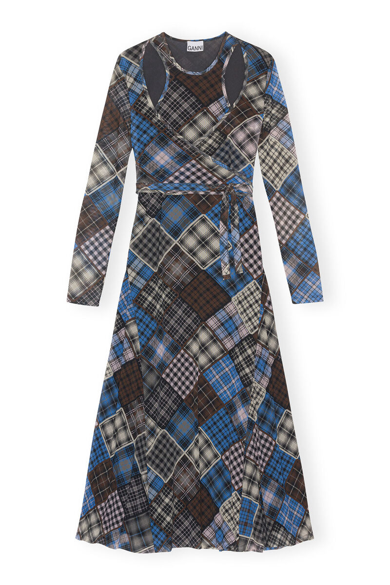 Printed Mesh Wrap Maxi Dress, Recycled Nylon, in colour Silver Lake Blue - 1 - GANNI